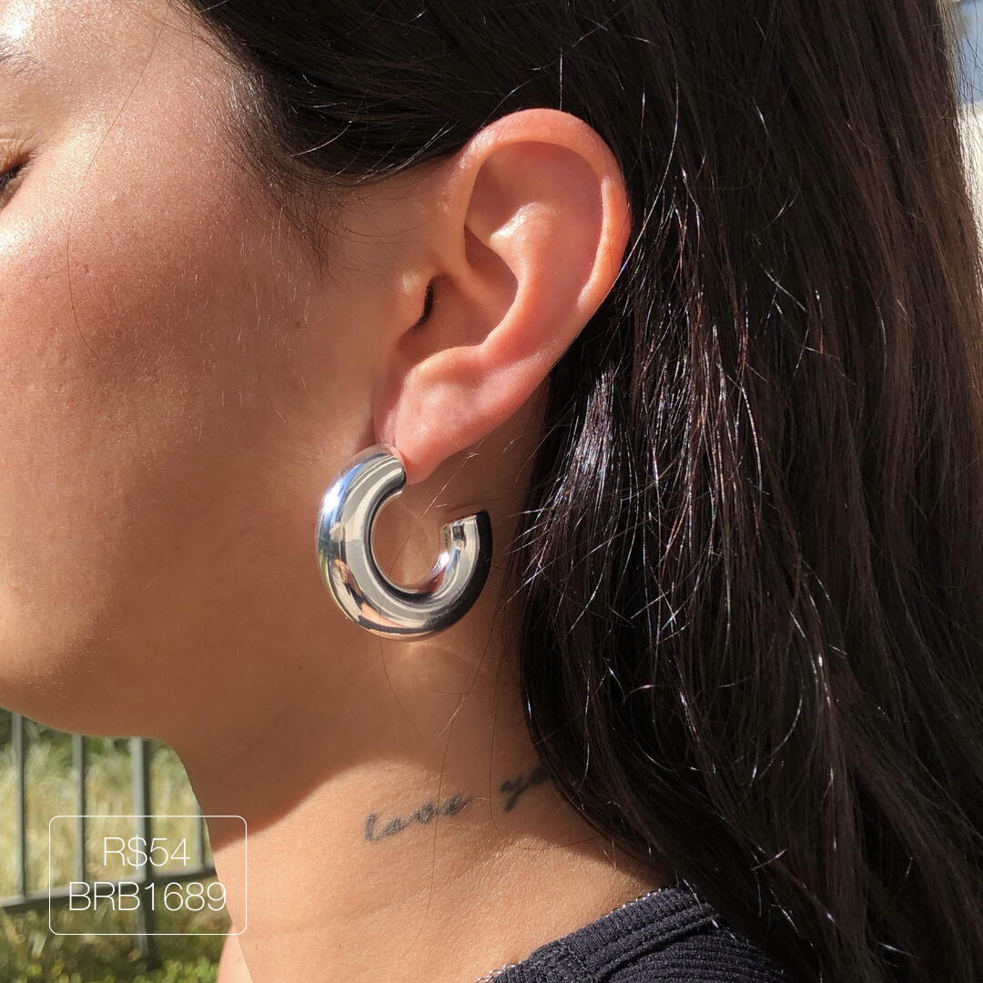 Argola Tubo Gordinho G Lisa Prateada